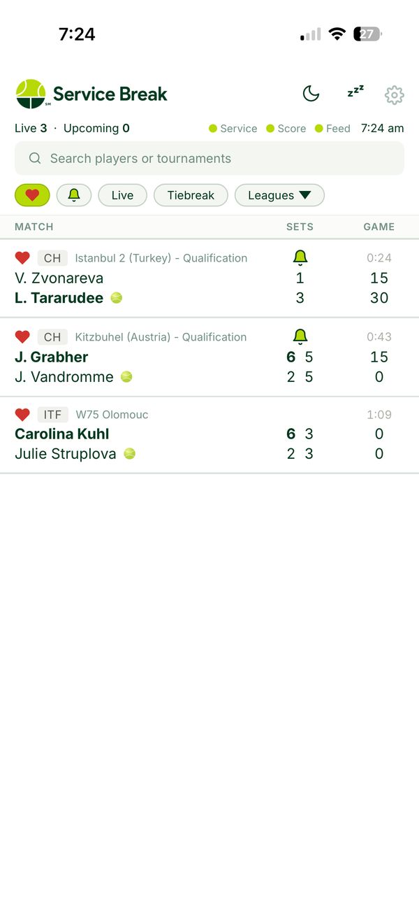 Favorite and filter for matches you want to track — Service Break iPhone screenshot