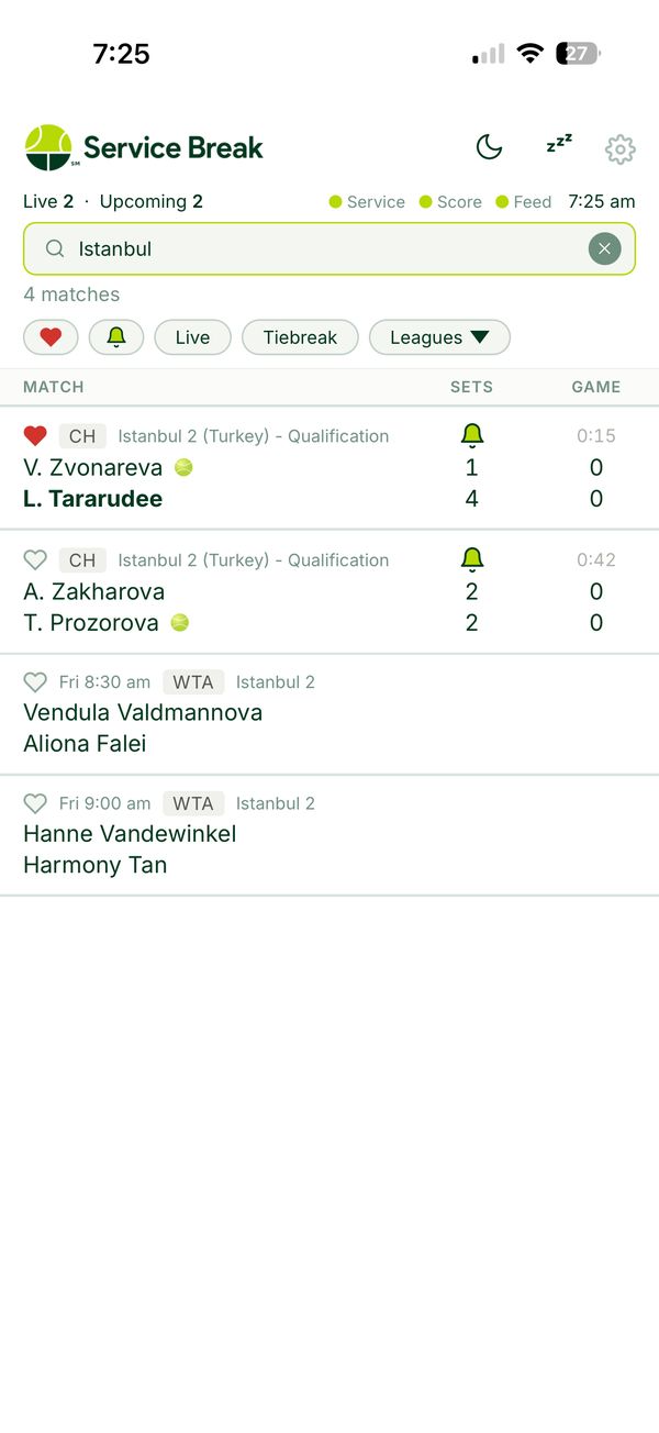 Search for players, leagues or tournaments to track — Service Break iPhone screenshot