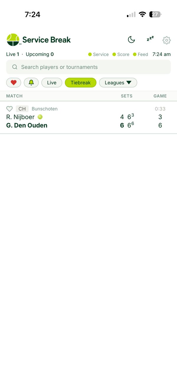 Filter for tiebreaks — Service Break iPhone screenshot