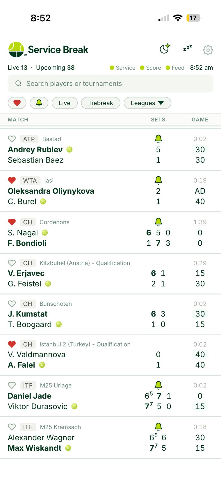 Service Break live tennis board — iPhone screenshot